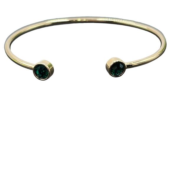 Alex and Ani Emerald Flex Cuff Bracelet Brass Shiny Gold Green Stone - Picture 1 of 14